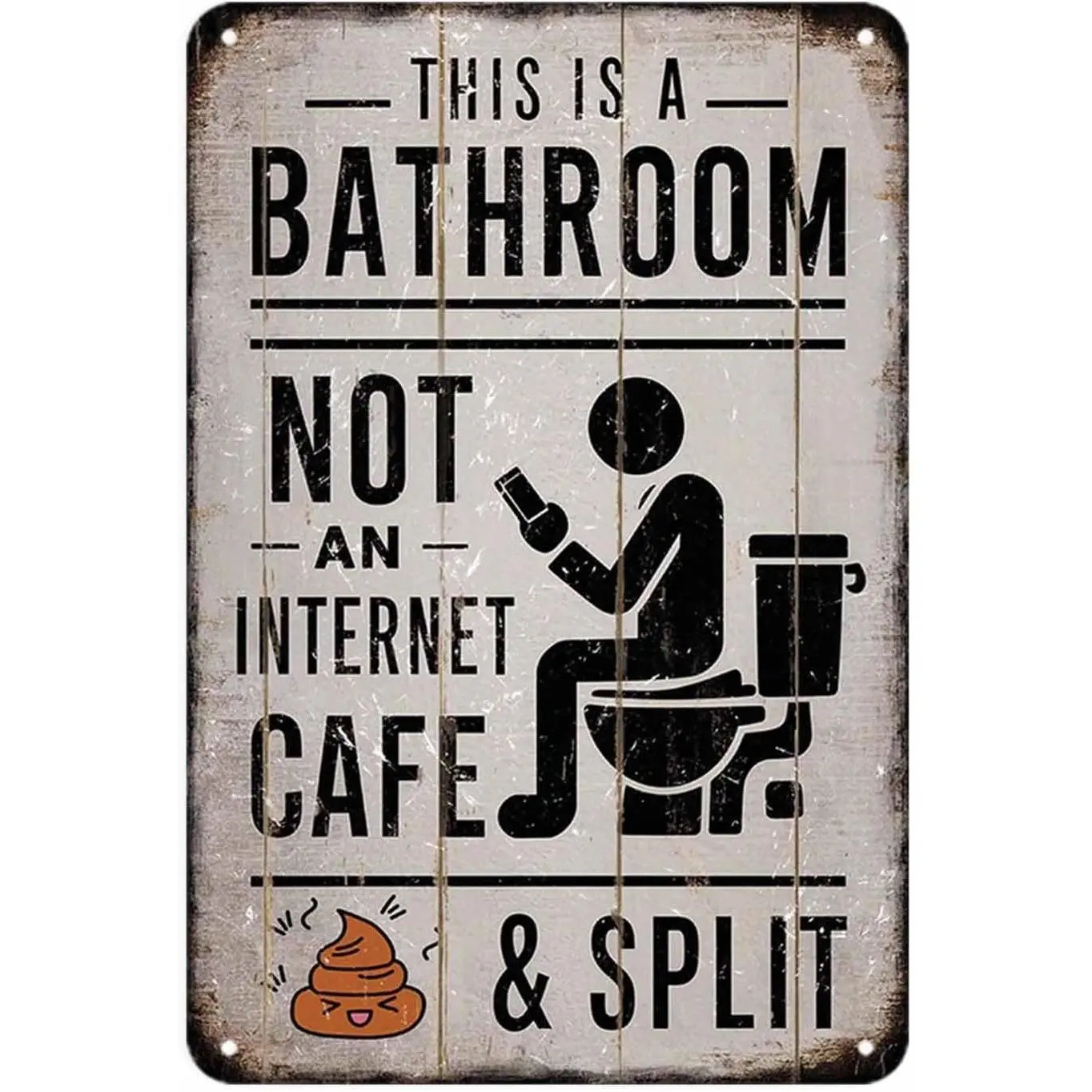 8x12 Inch Vintage This Is A Bathroom Not An Internet Cafe Funny Metal Sign, Rustic Wood Grain Toilet Stick Figure Poop Graphic Wall Plaque, Hilarious Home Guest Bath Decor & Novelty Housewarming Gift