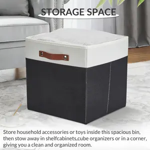 Set of 6 Foldable Fabric Storage Bins with Leather Handles, Collapsible Cube Baskets for Closet Cubby Shelves, Space Saving Organizer