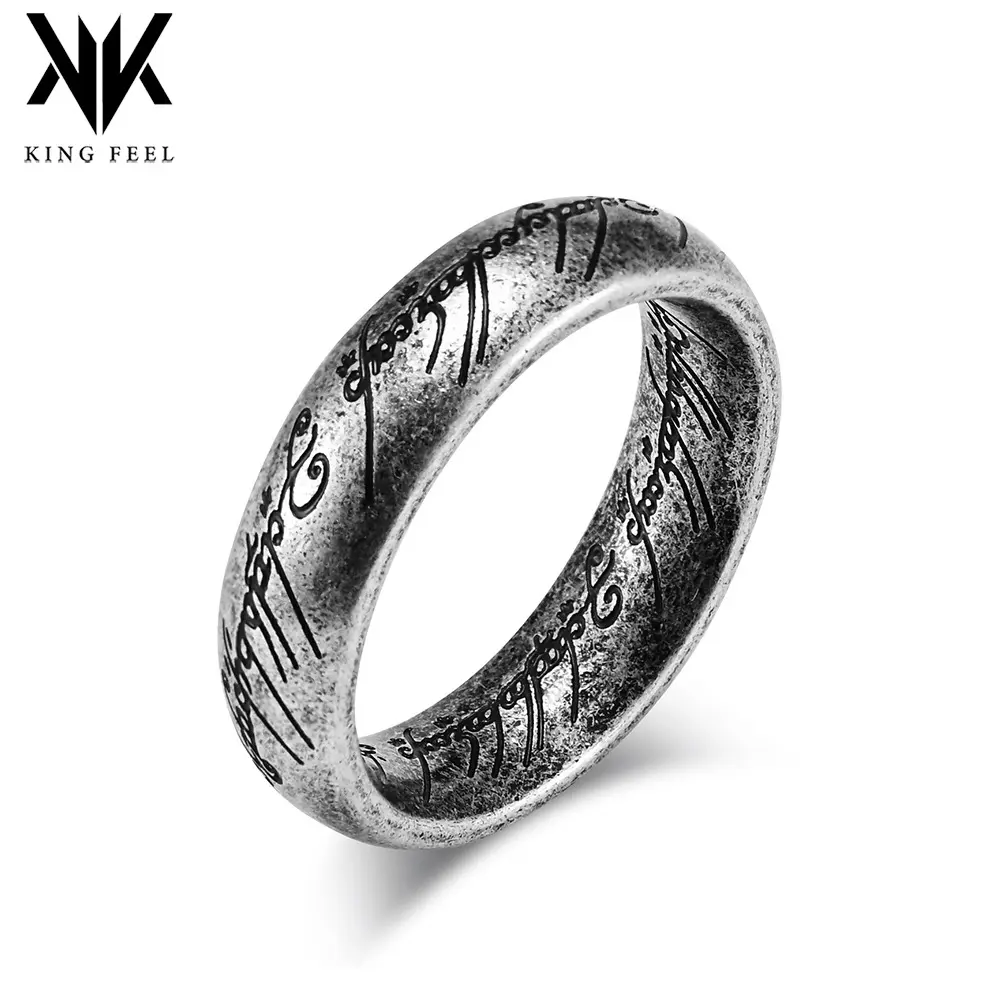 Lord of the Rings Unisex Multi-Size Titanium Steel Round Ring - Movie Merchandise, Cosplay Costume Jewelry Accessory with Inner and Outer Arc Engravings of Elven Runes