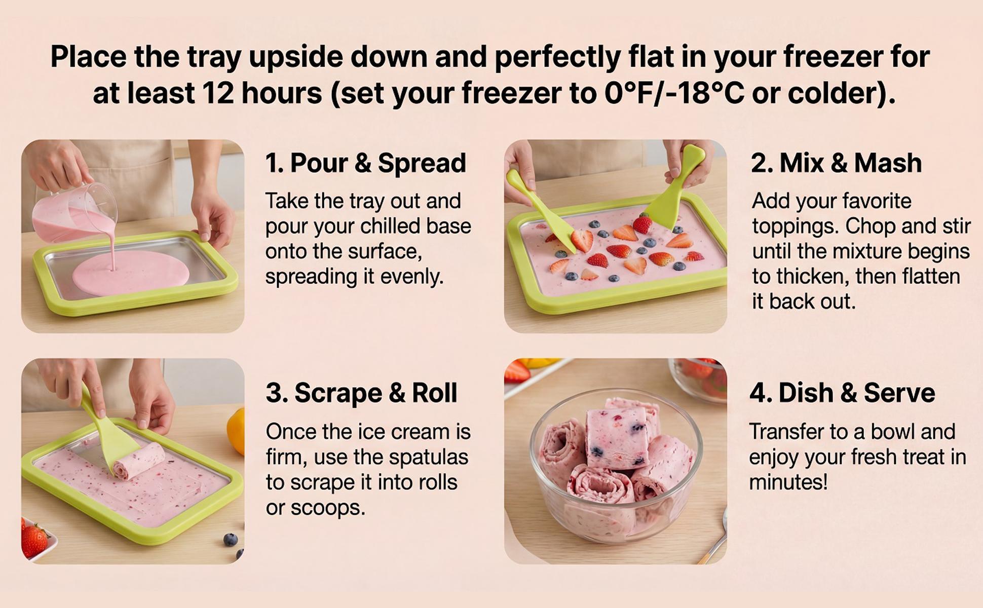 Instant Rolled Ice Cream Maker Kit – 2026 Stainless Steel Freezing Plate with 2 Spatulas, No Power Required – DIY Tray for Homemade Rolled Ice Cream, Perfect for Family Fun