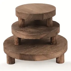 3-Piece Wooden Display Stands, Multi-Functional Cake Stand & Base, Perfect for Farmhouse Decor, Easter, Valentine's Day, New Year
