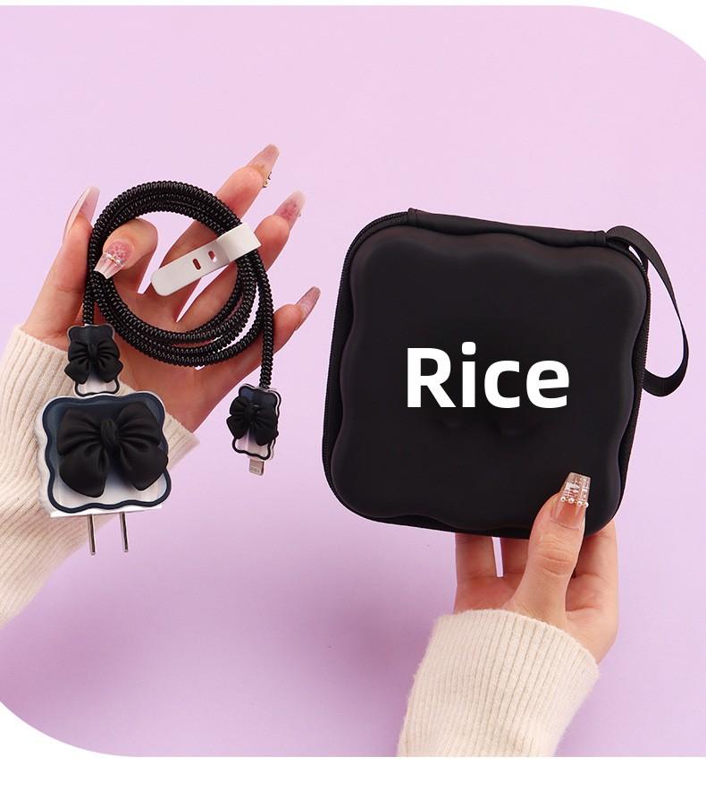 iPhone Charger Cable Protector Set with Cute Pink Bow, Only Compatible with Apple Original 18W/20W Adapter, Anti-Break Data Cable Organizer & Storage Bag for Women Girls (Charger & Cable Not Included)