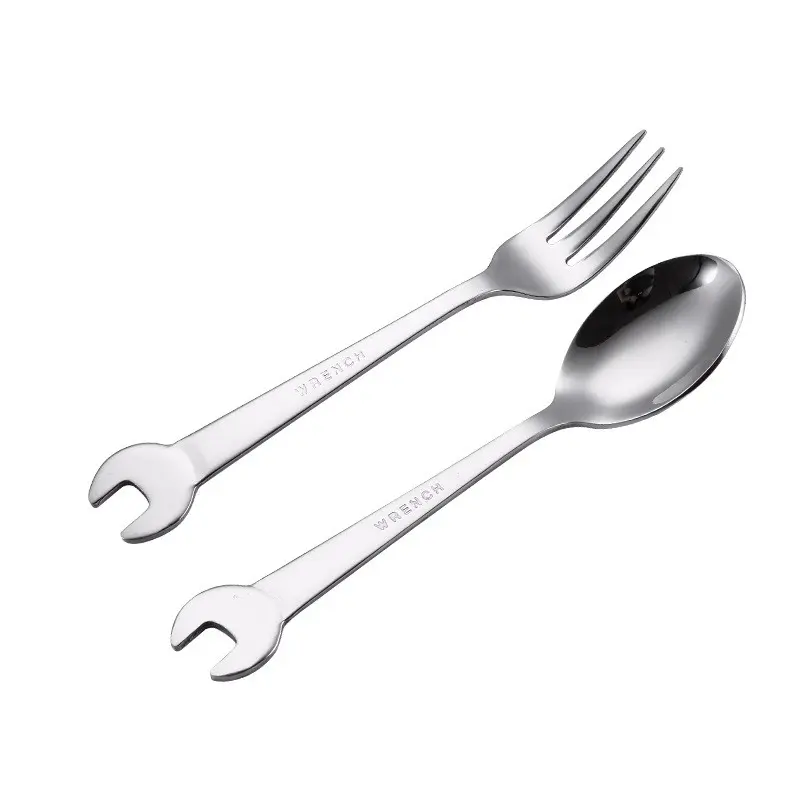 2Pcs Premium 304 Stainless Steel Wrench Spoon & Fork Set  Cool Tool Cutlery! Perfect novelty gift for mechanics, car guys, dad & boyfriend. Food-grade flatware finds. #tiktokmademebuyit #mechanic #giftideas #carguy #giftsforhim