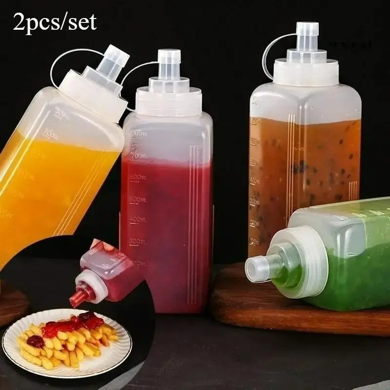 2 Pcs Large Capacity Kitchen Condiment Squeeze Bottles for Sauces, 27/34 Oz Leak Proof Squirt Bottles for Oil, Syrup, Dressing