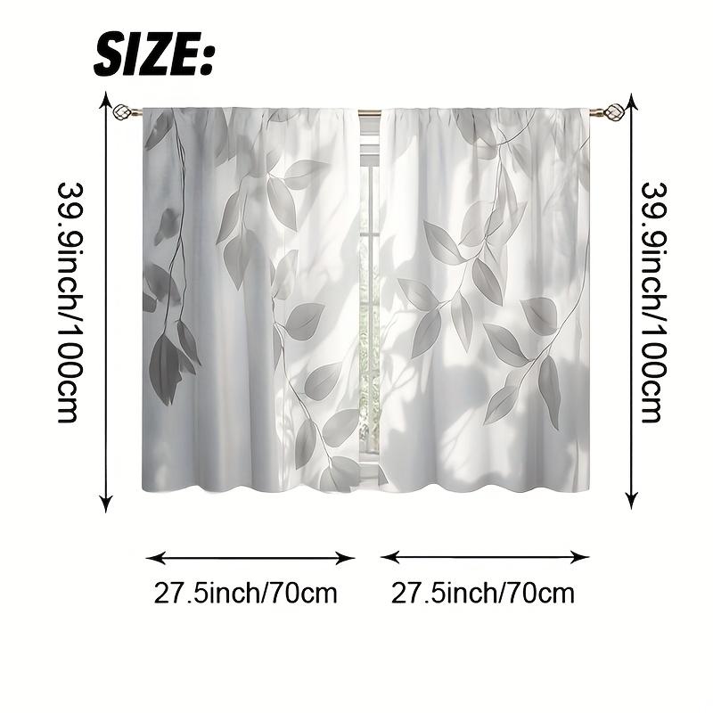 2pcs White and Gray Leaf-patterned  Kitchen Printed  Small Short Cafe  Rod Pocket Bathroom  Treatments Tiers Kitchen Living Room Office Bedroom Home Decor 39.9x27.5 Inch LW429C1L97 casual party decoration curtain high ceiling room decor set inganchos