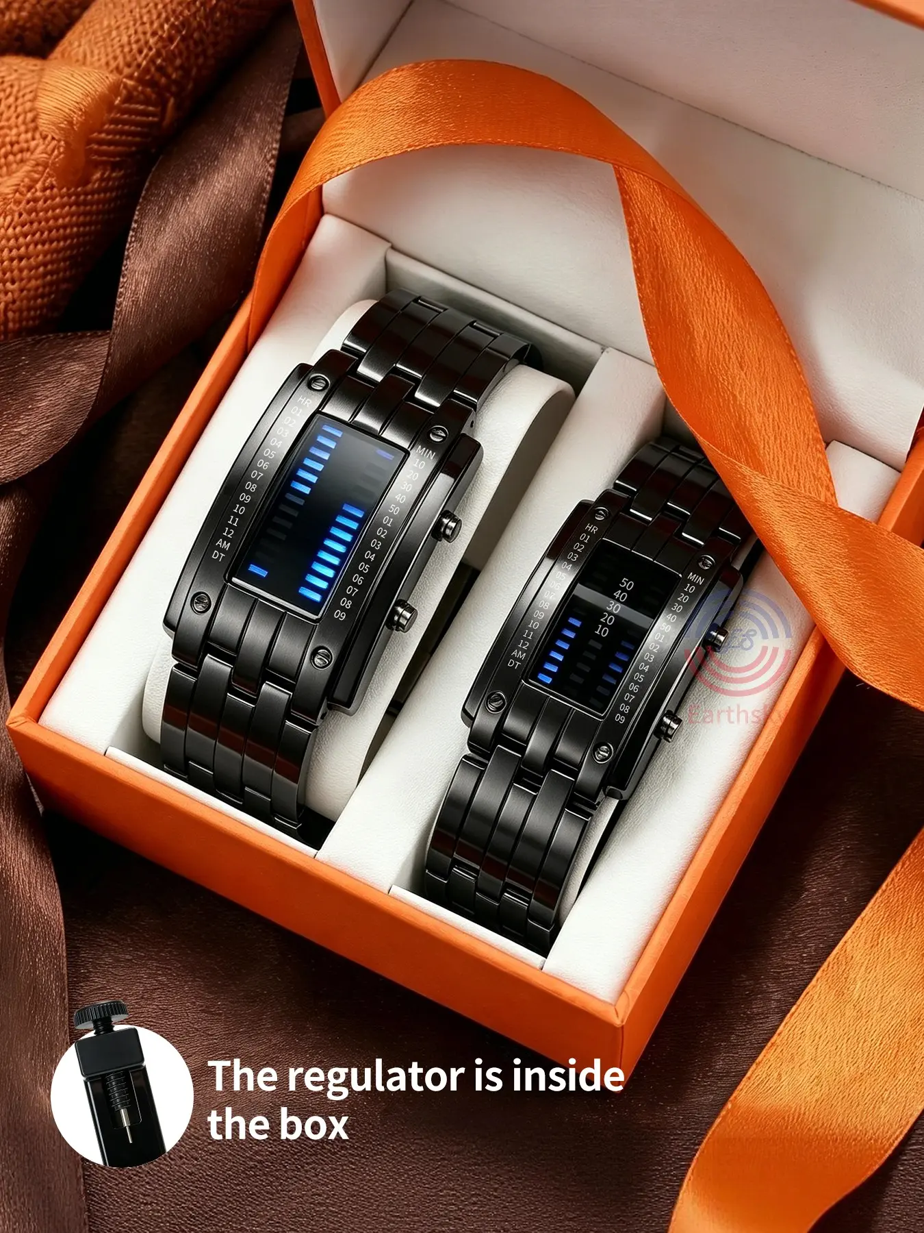 Couple Cool Binary Stainless Steel LED Watch, Fashionable Watch, Bracelet Watch Fashion Blue Light Sports Watch, Vacuum Plated, Digital Watch