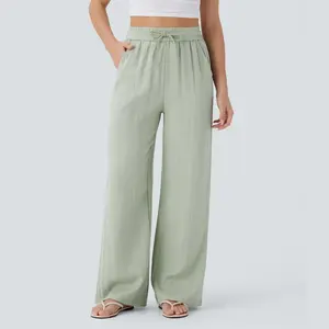 【Creator’s Pick】Halara High Waisted Drawstring Pocket Wide Leg Baggy Casual Linen-Feel Pants