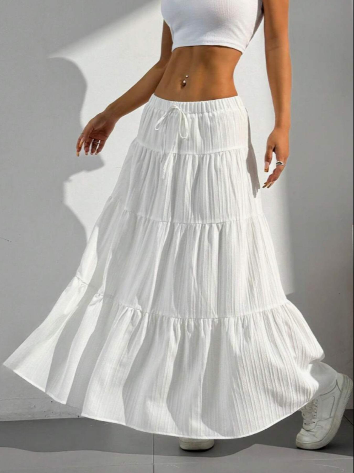 Women's Solid Color Tie Front   Skirt, Boho Fashion Casual   Long Skirt for Daily Holiday Vacation Wear, Ladies Bottoms for Summer