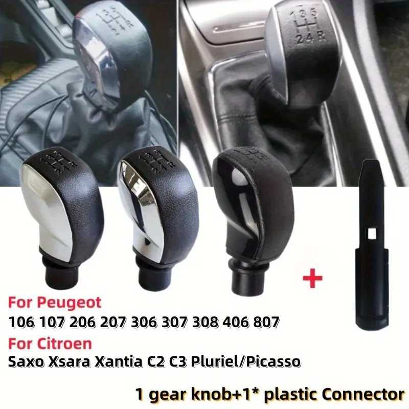 5 Speed Gear Shift Knob with Adapter Fit For Citroen Peugeot, Durable Premium ABS Plastic, Textured Surface Comfortable Grip Shifter Head
