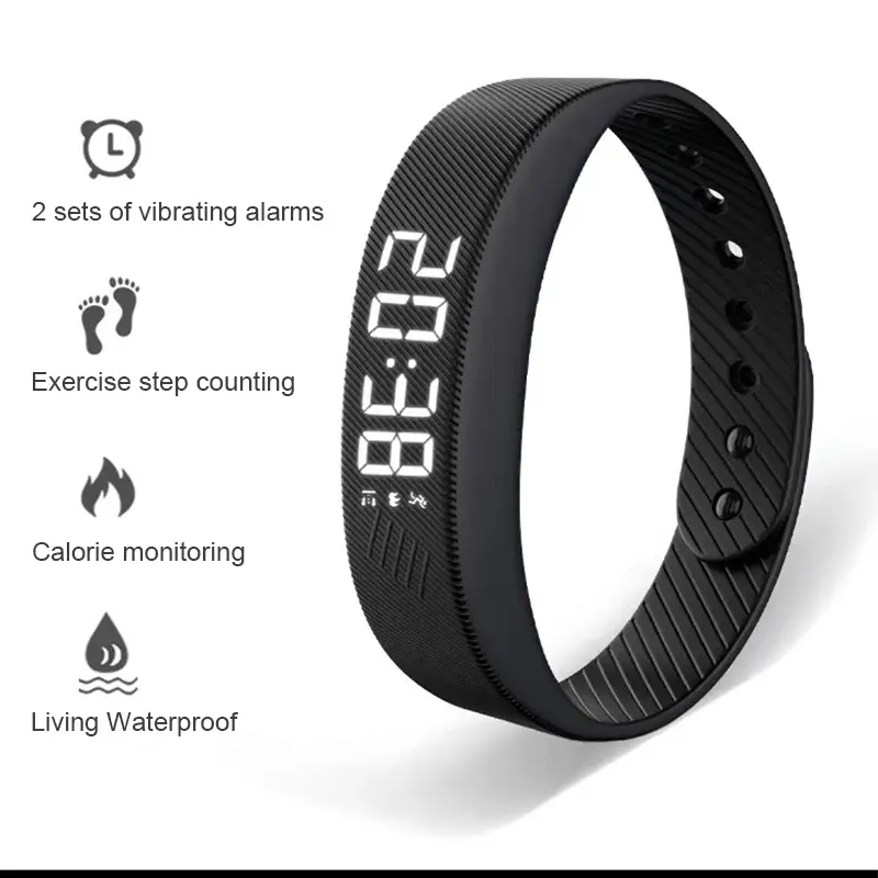 Smart Fitness Tracker Bracelet with LED Digital Clock, Waterproof Design, USB Adapter, Step Counter, Vibration Alarm, Prayer Reminder, Running Activity Detection
