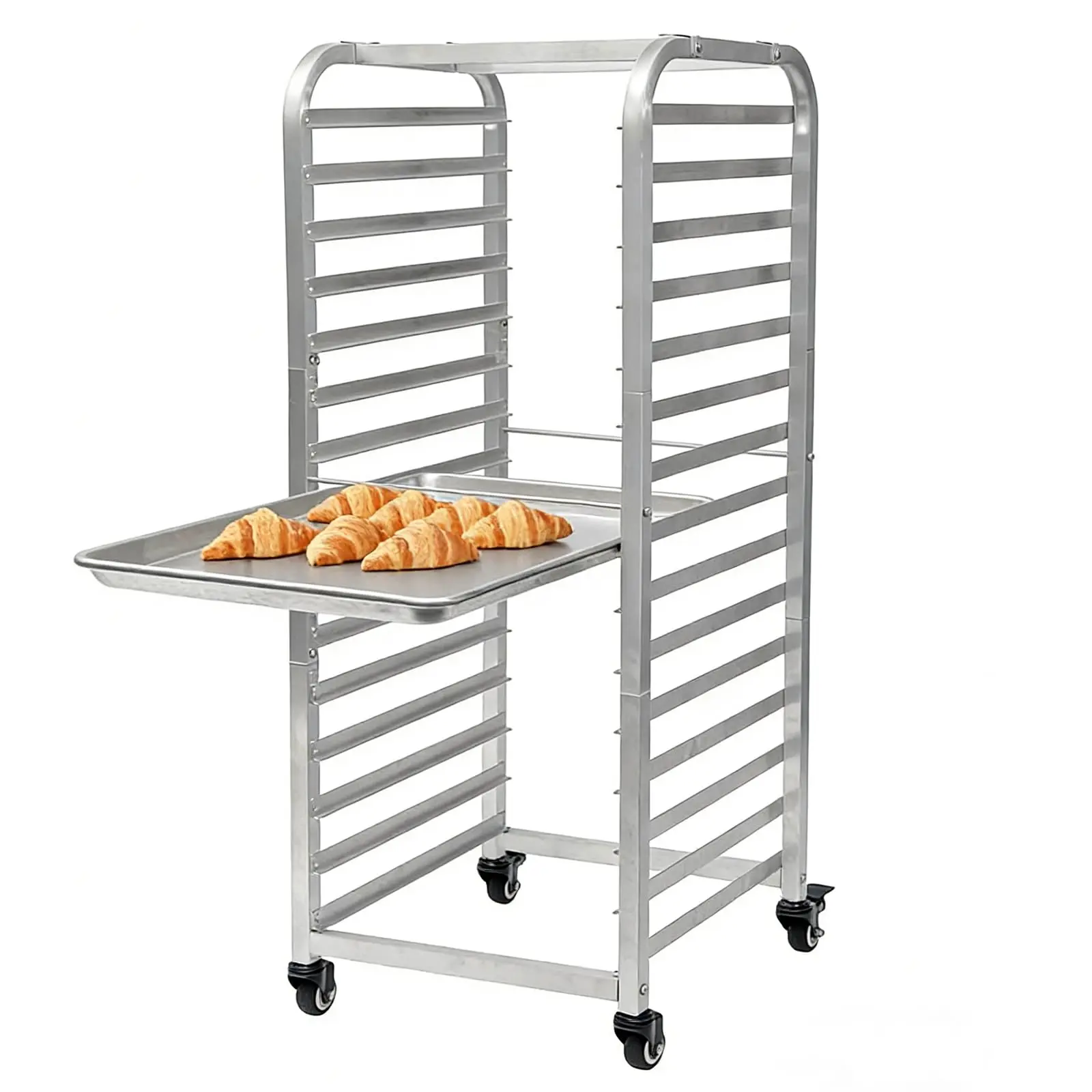 15 Tier Aluminium Bakery Tray Cart with Lockable Swivel Wheels – Mobile Shelf for Oven Trays, Professional and Home Use, 38 x 43 x 102 cm