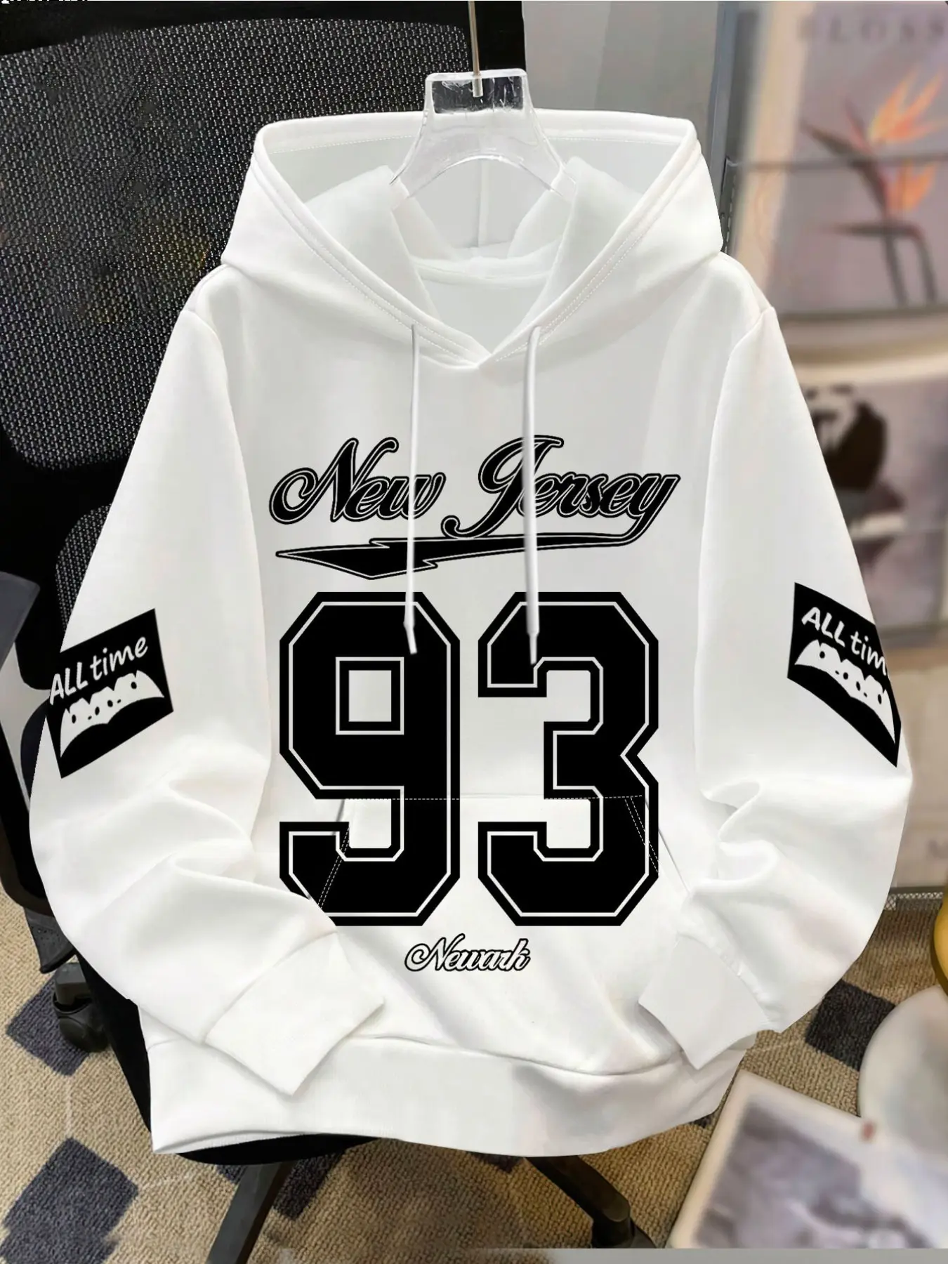 Trendy Digital Print Patchwork Hoodie, Teenager Casual American Streetwear Pullover, Loose-Fit Sweatshirt for Fall & Winter, Printed Hoodies