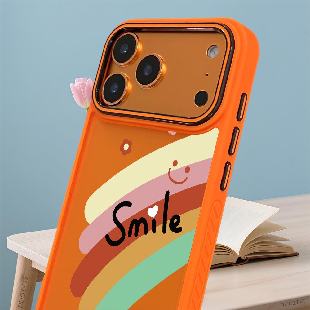 Rainbow and Smiling Face Pattern Phone Case for iPhone 17 Pro Max 17Air 16 Plus 16e 15 14 13 12 11 Color Blocking Button and Camera Frame Design Shockproof Skin Feel Shell
