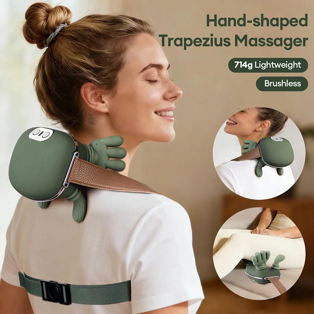NEW Neck and shoulder massager, simulating human hand green color, wireless electric finger pressure 4D kneading massage
