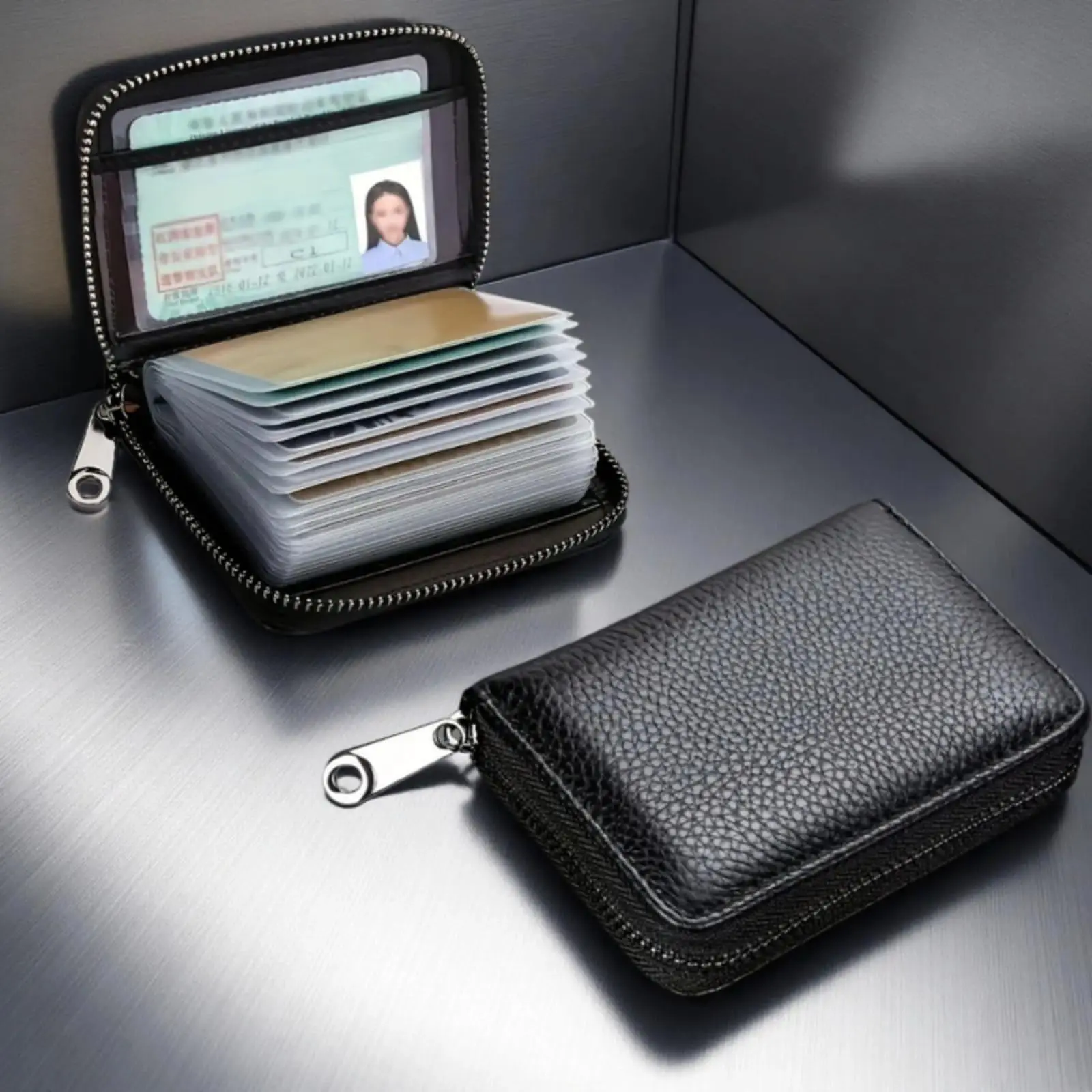 Unisex PU Leather Credit Card Wallet, Slim Zipper Card Holder with Multi Card Slots, Compact Pocket Wallet for ID, Bank Cards & Cash, Portable Everyday Carry for Travel, Work & Daily Use