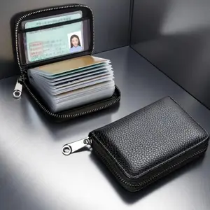 Unisex PU Leather Credit Card Wallet, Slim Zipper Card Holder with Multi Card Slots, Compact Pocket Wallet for ID, Bank Cards & Cash, Portable Everyday Carry for Travel, Work & Daily Use