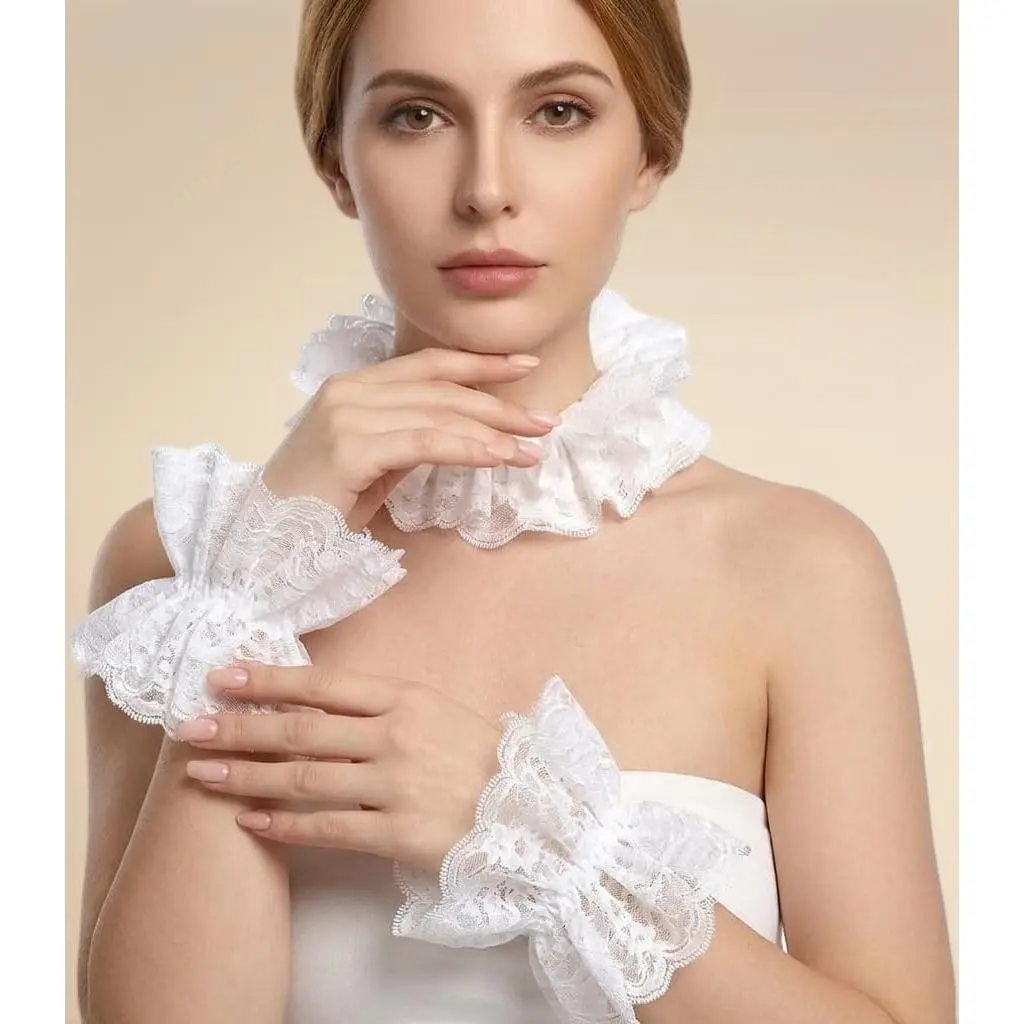 Clown collar and cuffs Pierrot Clown Ruffle White Victorian Ruffle Collar Circus Ruffle Neckpiece Costume Accessory