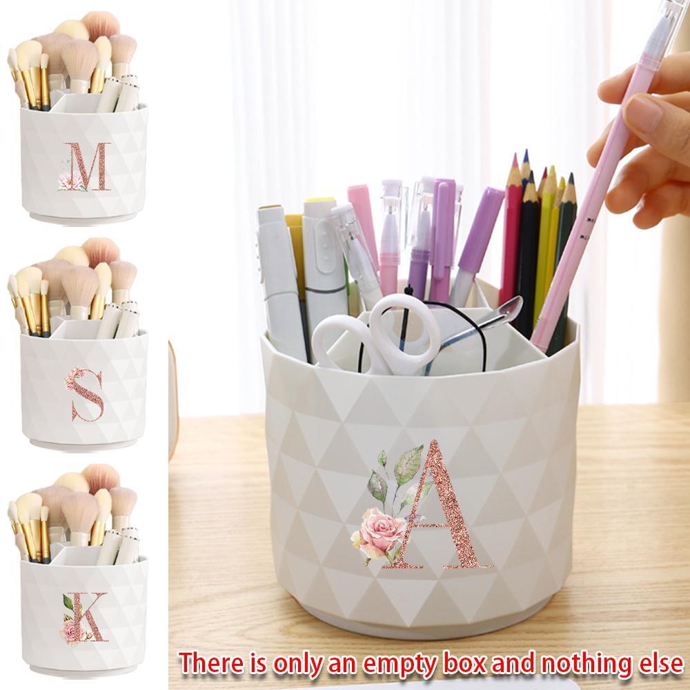 Letter Pattern Makeup Brush Holder,  1 Count 360 Degree Rotatable Makeup Brush Storage Box, Multi-functional Stationery Storage Box for Office, School, Home, Organiser