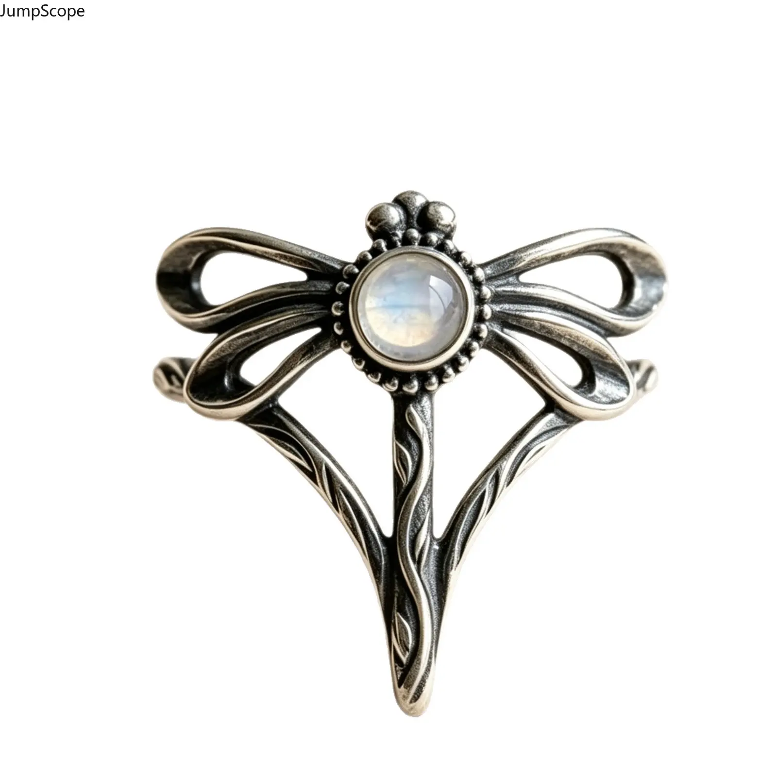 Funky Whimsical Retro Dragonfly Moonstone Statement Ring - Female Ethnic Stacking Accessories for Bohemian Outfit Styling, Holiday Gifting