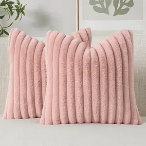 Cloud-like comfort! ☁️ 2-Pack Multi-Color Fluffy Striped Pillow Covers | Soft Faux Fur Ribbed Throw Cushion Cases for Neutral Minimalist Couch Decor | Cozy Home Aesthetic ✨
