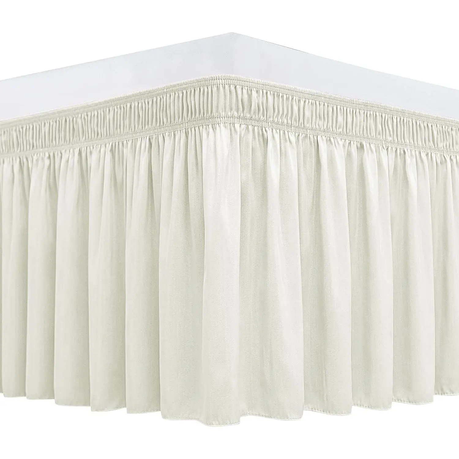 Wrap Around Queen Size Bed Skirt, 15in Drop Elastic Dust Ruffle, Ivory Adjustable Pleats, Washable Hotel-Quality Wrinkle-Resistant Fabric for Guest Bedroom