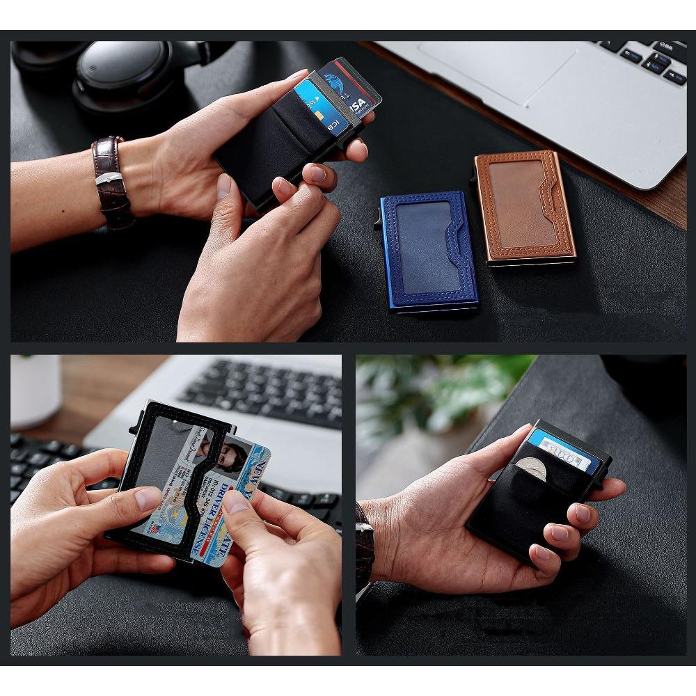 RFID Blocking Wallet Men Card Holder Slim Automatic Pop Up Large Capacity Detachable Magnetic Leather Wallet Phone Case