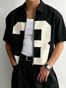 Short Cropped Lapel Short Sleeve Zipper Shirt, Clean Fit Streetwear, Loose Classic Collar, American Street Style, Y2K Mix, High Street Fashion