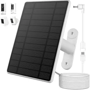 Solar Panel for Ring Camera, 6W Solar Charger for Ring Stick Up Cam Plus/Pro & Spotlight Cam Battery Series, 360° Retractable Bracket,10ft Cable with Ring Barrel Plug to USB-C Adapter,White