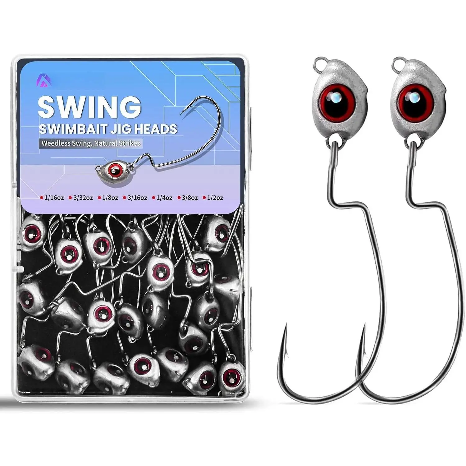 30 count Swimbait Jig  Pro Pack, Versatile Ned  & Texas  Weighted Hooks with Multiple Sizes (1/16 3/32 1/8 3/16 1/4 3/8 1/2oz) for Bass
