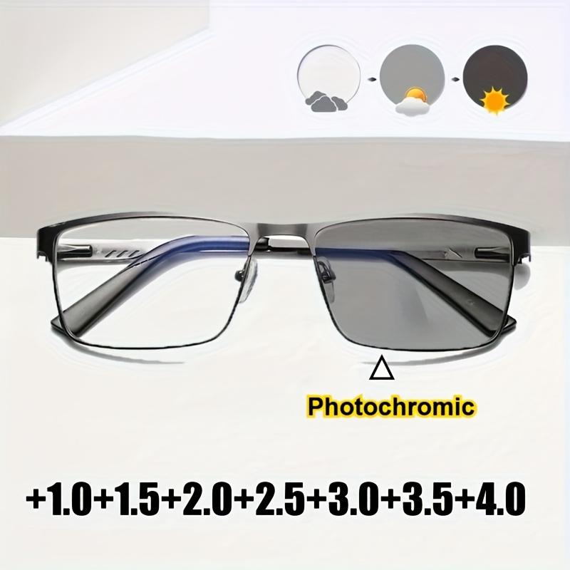 Men's Square Metal Frame Three in One Multifunctional Reading Glasses for Women Long Medium Short Distance Anti Blue Light +1.0 to +4.0 Polycarbonate Lens Unisex Adult Full Rim Flat Top