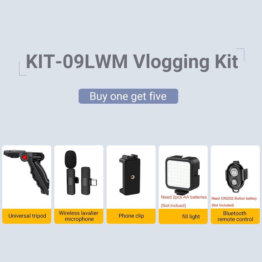 Smartphone Video Kit with Wireless Microphone, Condenser Recording Mic, Video Vlog Kit with Rechargeable Wireless Mic, LED Fill Light & More, Suitable for iPhone, Android, Camera, Tiktok, YouTube, Shooting, Vlogging & Live Streaming