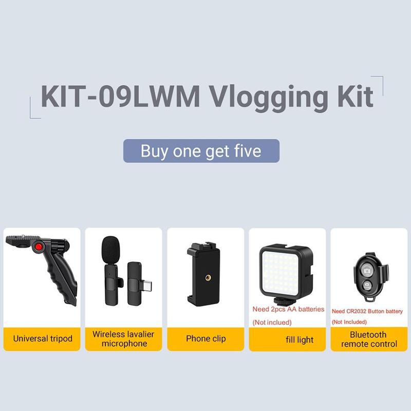 Smartphone Video Kit with Wireless Microphone, Condenser Recording Mic, Video Vlog Kit with Rechargeable Wireless Mic, LED Fill Light & More, Suitable for iPhone, Android, Camera, Tiktok, YouTube, Shooting, Vlogging & Live Streaming