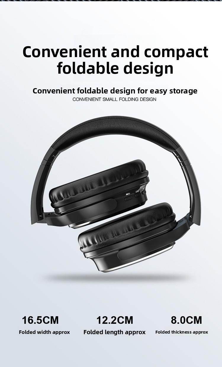 Retro over-ear Bluetooth headphones with card slot, foldable, wireless noise-cancelling music headset