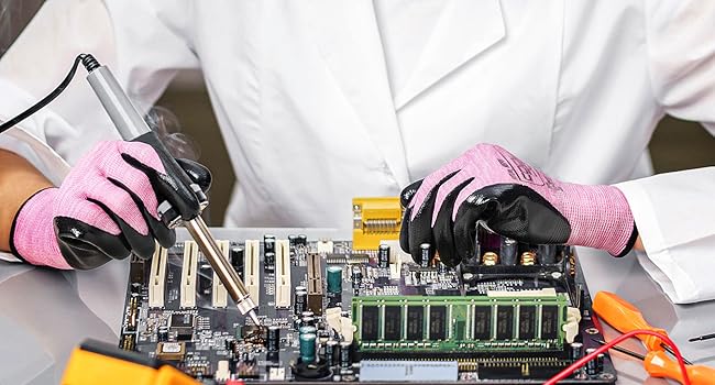 10 Pairs Nitrile Dipped Coated Safety with Grip, Non-slip Bulk Roofing Gloves for, Oil-resistant Gear for Package Handler, Warehouse, Medium