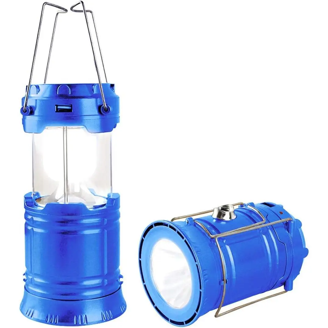 LED Camping Lantern, Solar and Rechargeable Lantern Flashlight Collapsible and Portable Light for Daily/Camp/Hiking/Night Fishing/Emergency/Hurricanes/Storm(Blue, 1 Pack)