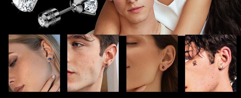 FIBO STEEL 5 Pairs G23 Titanium Steel Screw Back Stud Earrings for Women Men Rainbow Cubic Zirconia Hypoallergenic Fashion Accessories Exquisite Jewelry Gift