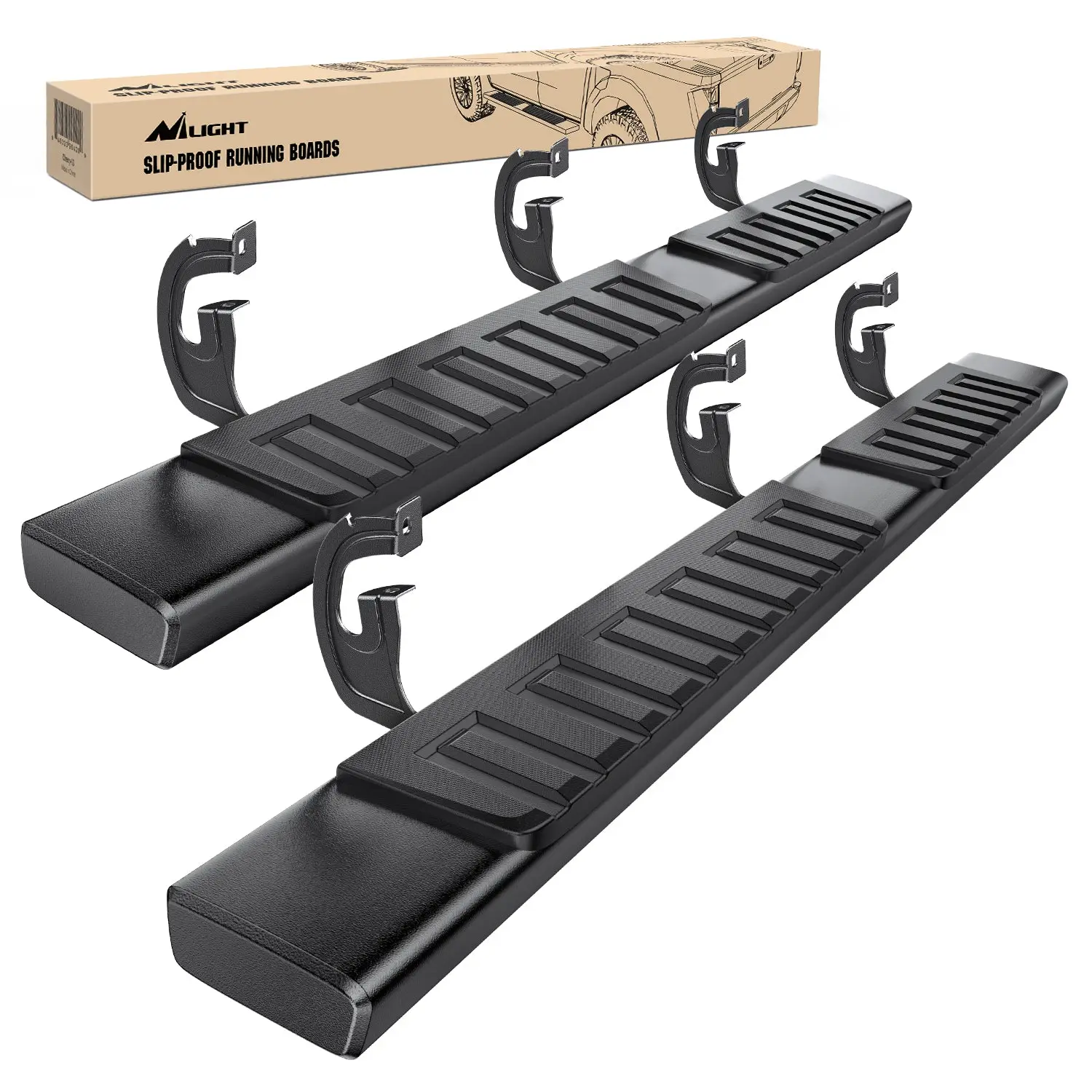 Nilight 2 x 6 In ABS Running Boards - Stainless Steel Slip-Proof Nerf Bars, 450lb Capacity, Extended Cab Side Access Stepping Aid, 1 Pack of Accessories, 1 Instruction Manual, Easy Bolt-On Installation, None, 2 X Running Boards