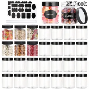 25 Pack 8 OZ Plastic Jars With Lids, Clear Plastic Containers For Household Food Storage Of Liquids Powders Dry Goods, For Kitchen Spices, Grains, Tea, Candy, Cookies Storing And Organizing