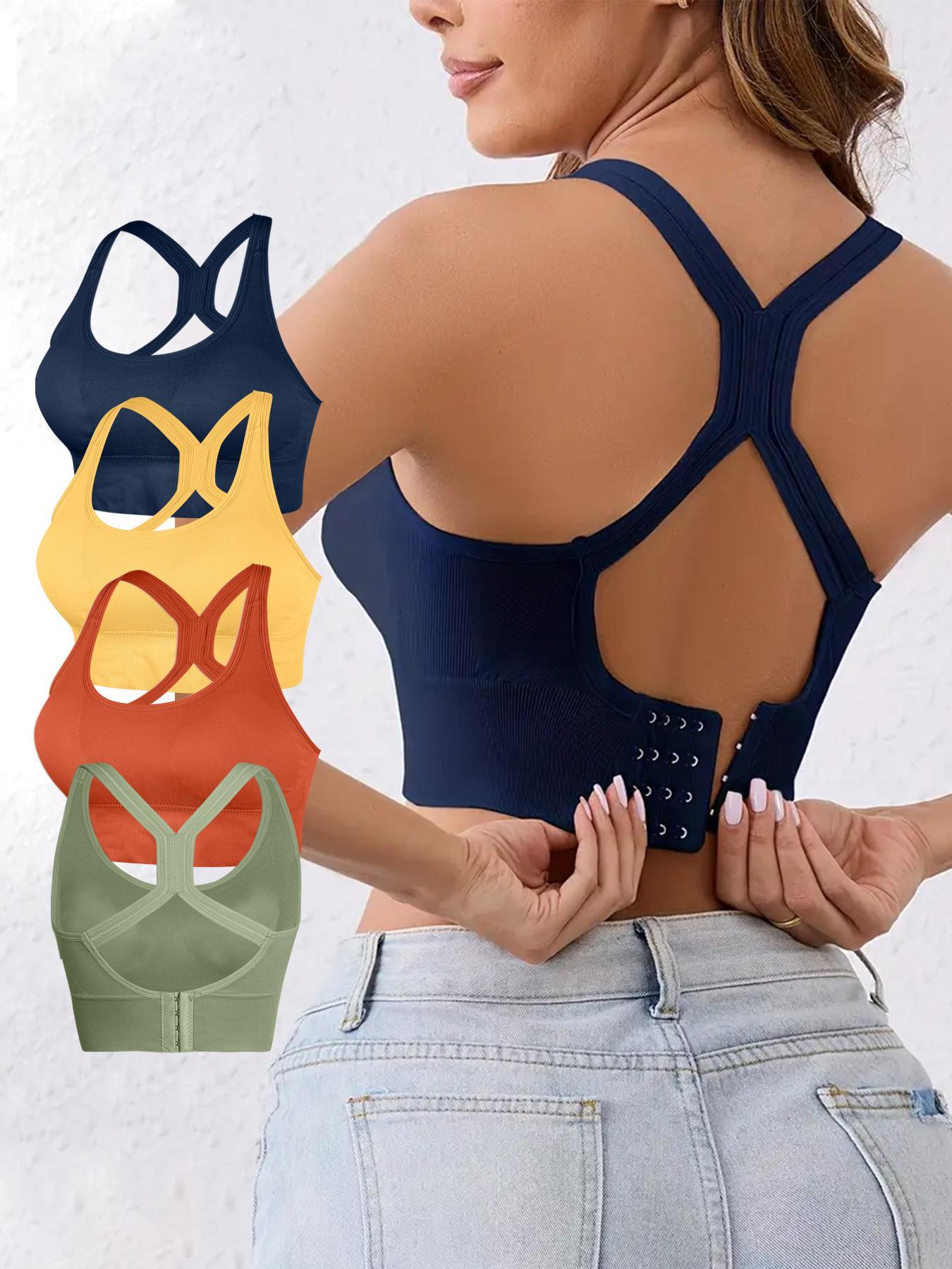 Women's Solid Wireless Bralette, Comfortable Breathable Backless Bra for Sports and Daily Wear, Medium Support Lingerie for All Seasons, Yoga Bra