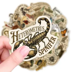 50pcs Retro Insect Specimen Stickers- Waterproof stickers for  Laptop, Water Bottle, Journals, Luggage, Motorcycle, Helmet, Natural style