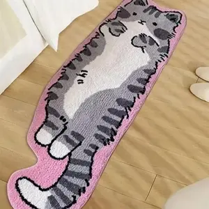 Cartoon Cat Rug Creative Special-shaped Bed Rug Animal Shape Fried Cat Rug Machine Washable Suitable For Bedroom Living Room