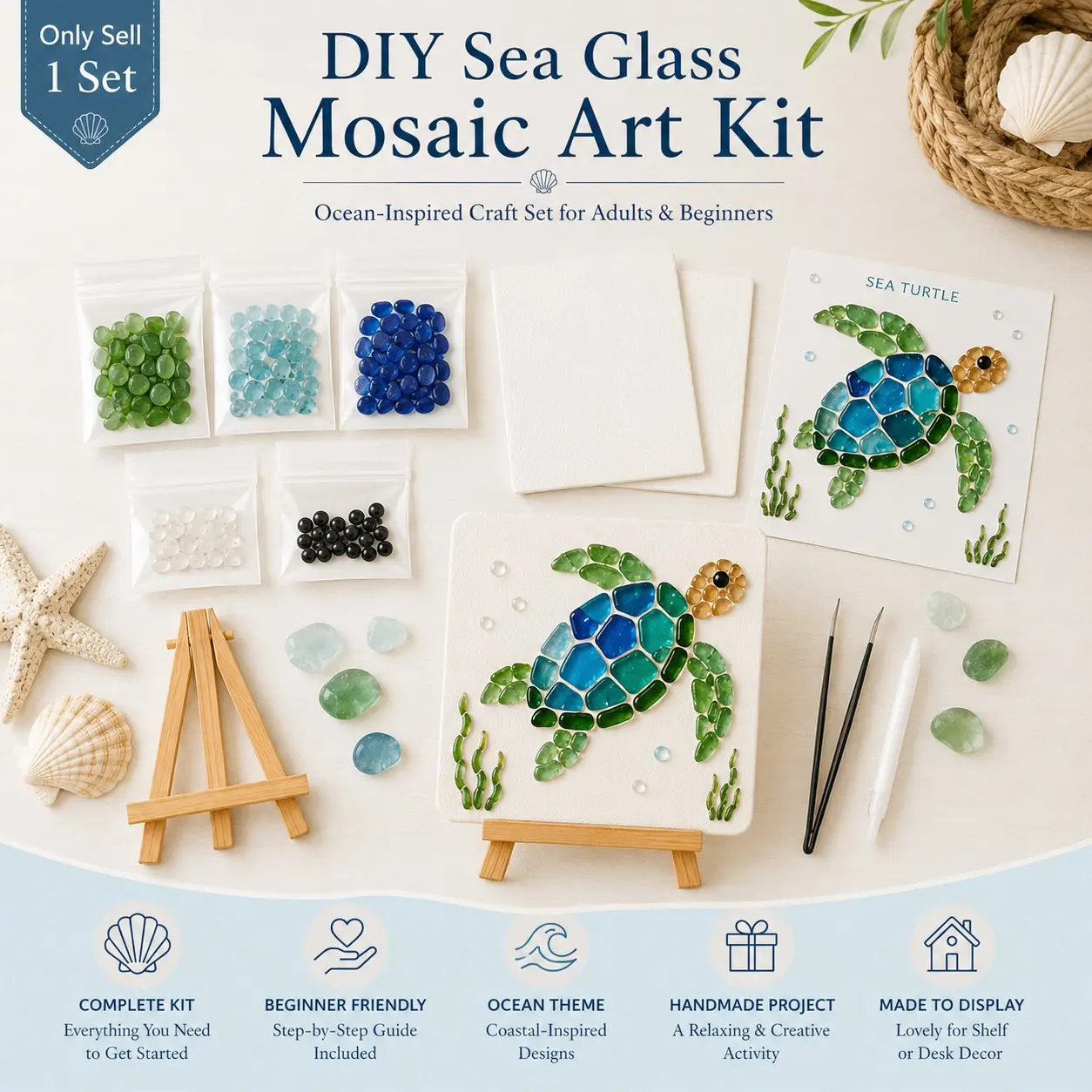 DIY Sea Glass Mosaic Art Kit, Psalms of Comfort & Strength Sea Glass Art Kit, Mosaic Sea Glass Art for Crafts Kits, Glass Pieces and Craft Supplies, Handmade Wall Art Project for Adults and Beginners