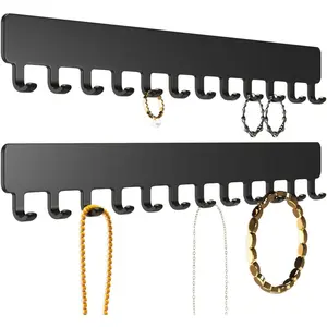 2 PCS Black Self-Adhesive Hanging Wall Jewelry Organizer Necklace Holder for Necklaces
