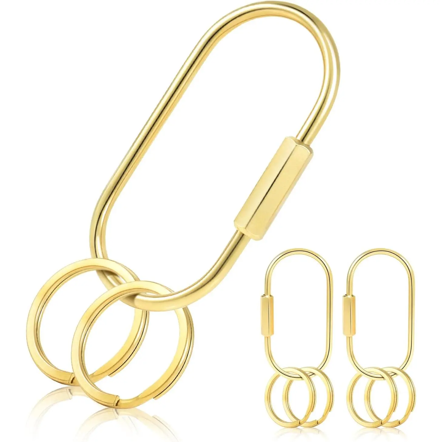 3 Pack  Brass Key Ring, Screw Lock Key Organizer with 6 Keyrings, Carabiner  Clip for   Purse Bag Charms Luggage Tags Accessories
