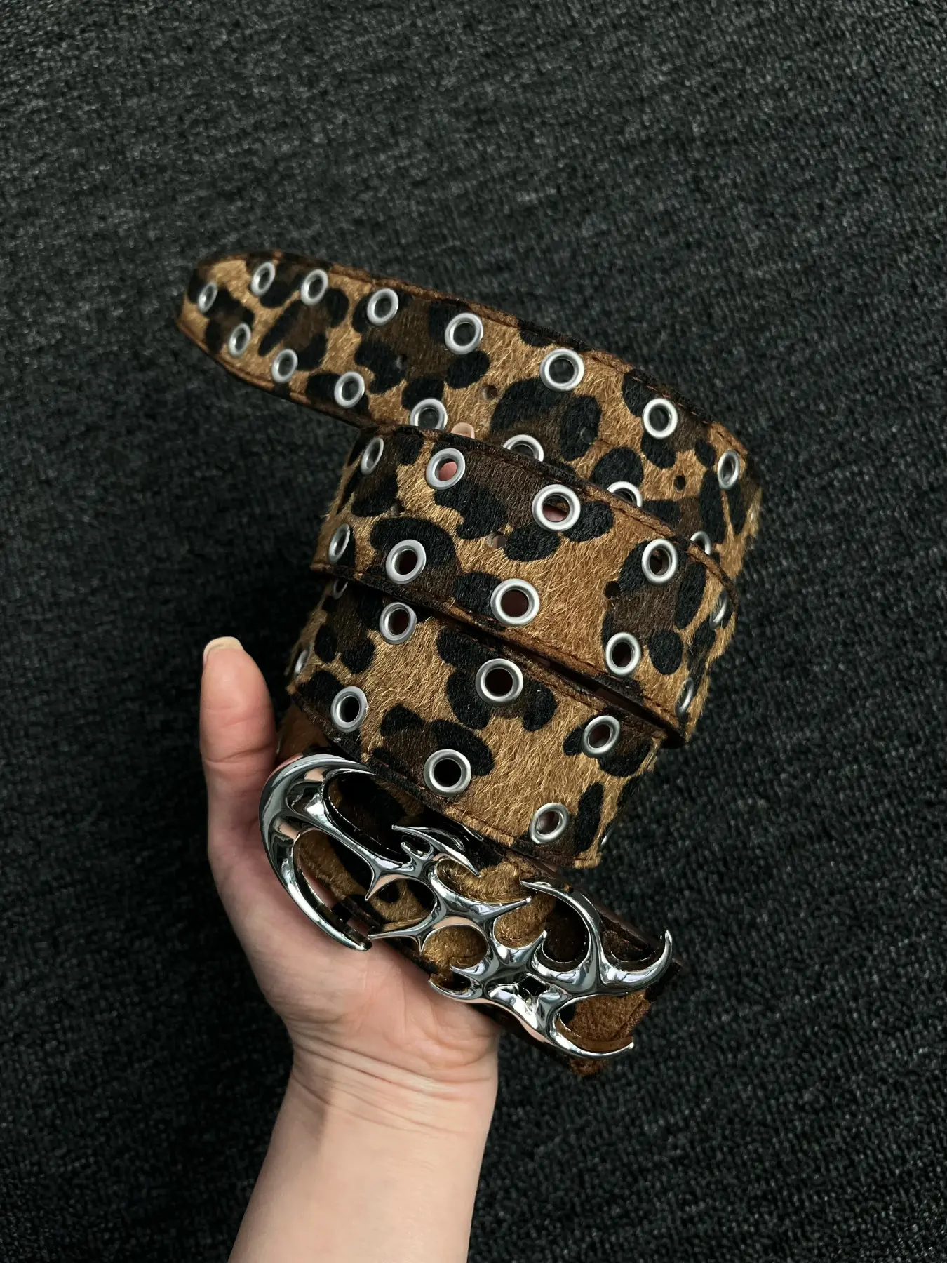 Unisex Punk Leopard Pattern Belt with Detachable Buckle, Punched Metal Rivet, Men's and Women's Niche Belts, Punk Fashion Belt