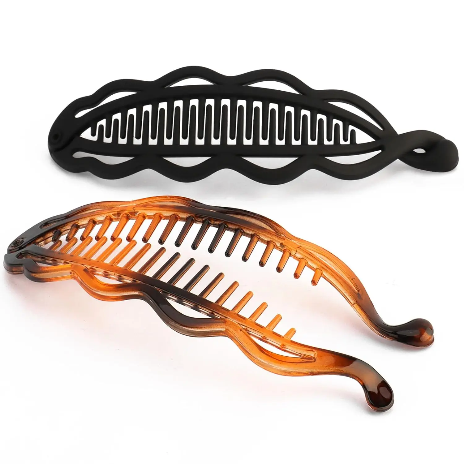2 count Large Banana Clip Hair Clips for Thick Hair, Matte Banana Hair Clip for Women Volumizing Hairstyles, Flat Lay Down  Hold Ponytail Bun Holder Accessories, Black Tortoise