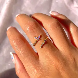 INS Aesthetic Crystal Zircon Butterfly Rings For Women Girl Cute Small Butterfly Open Adjustable Ring Charm Jewelry