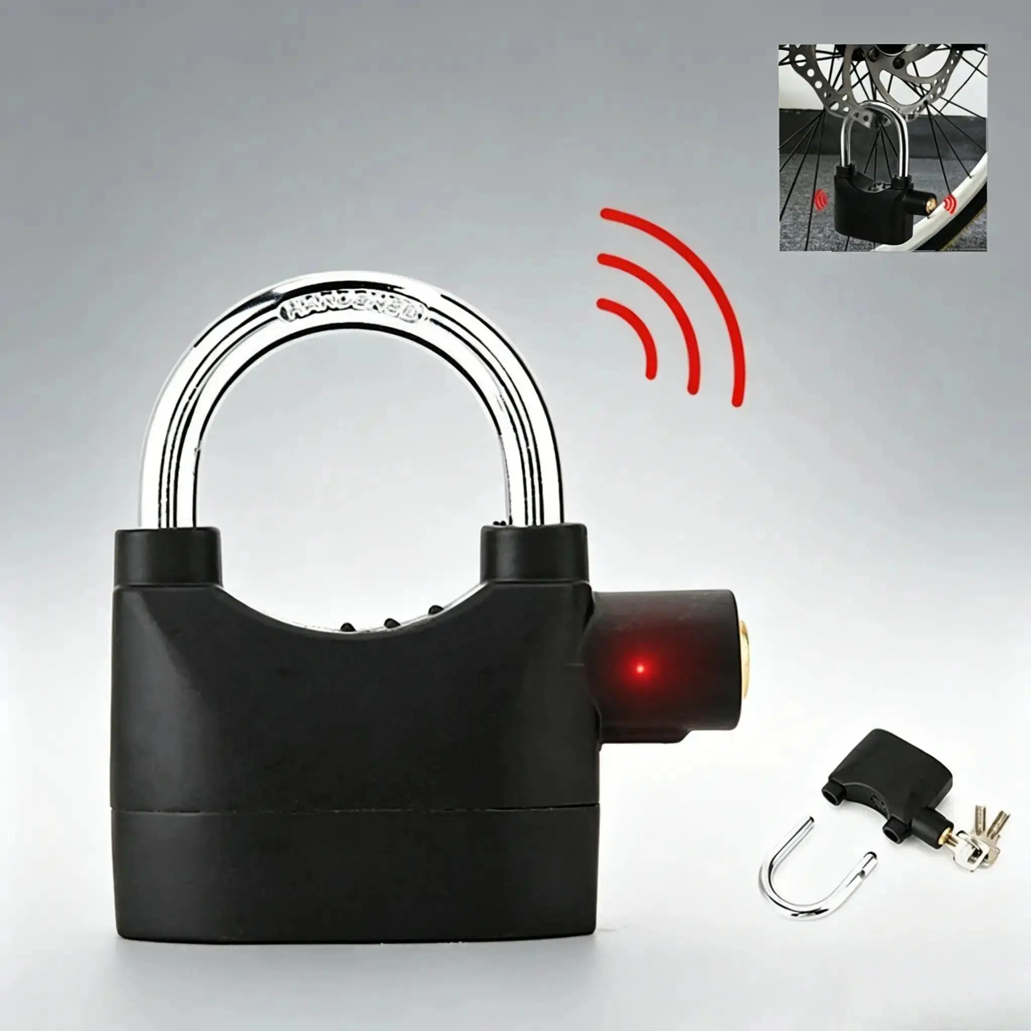 Alarm Hanging Lock, 110db Outdoor Stainless Steel Door Alarm Lock Sturdy Lock, Includes 3 Keys, High Security Anti Theft for Garage Fence Storage Units, Alarm Padlock with Key