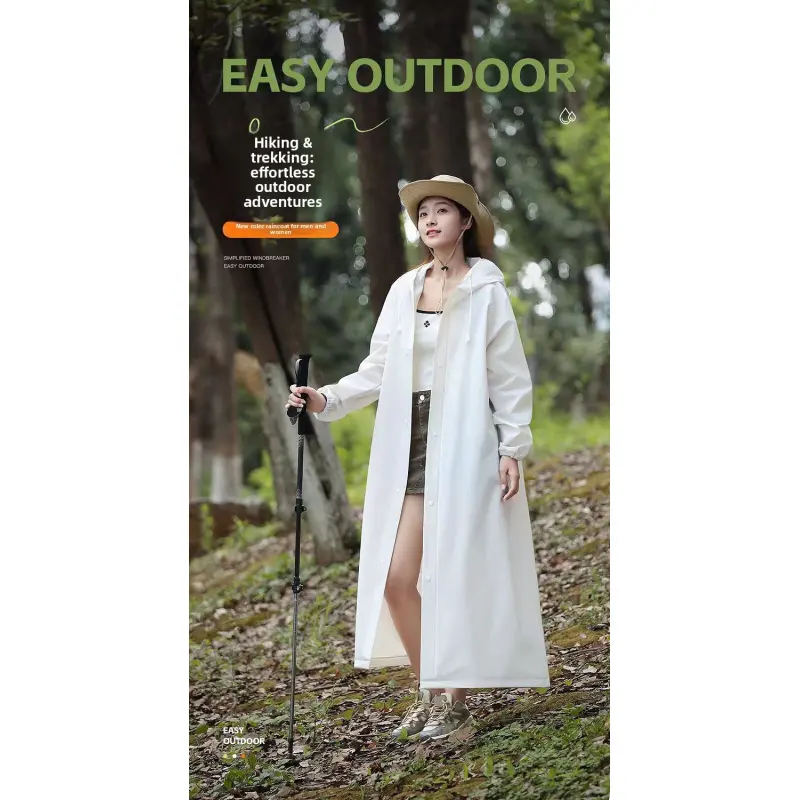 150cm Full Length Thick EVA Reusable Raincoat, Adult Long One-Piece Frosted Full-Body Hooded Rain Poncho, Portable Outdoor Waterproof Rain Coat for Hiking Festival Travel
