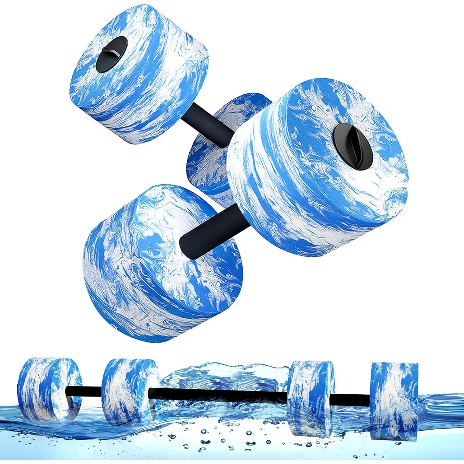 3-in-1 Aquatic Exercise Dumbbells, Adjustable Water Weights for Pool Exercise, High-Density EVA Foam Barbell for Water Aerobics Equipment, Physical Therapy & Joint-Friendly Strength Training